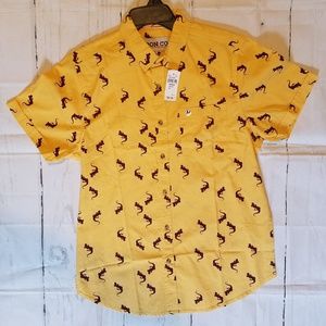 Men's Shirt Plugg Yellow with Lizards Button Up